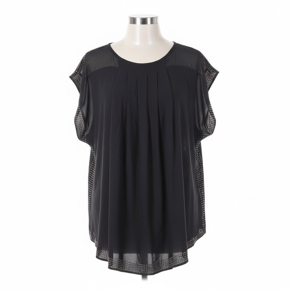 Solution Black‎ Beaded Studded Dolman Blouse Medium Sheer Chiffon Goth Party Top